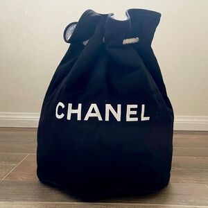 CHANEL Canvas and Rope Drawstring Bucket Bag and Backpack/Beach Bag
